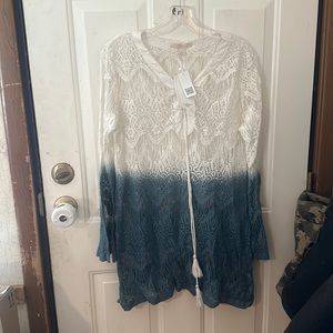 *FINAL* PURE BY EXIST OMBRÉ SWIM COVER UP: WHITE/BLUE: NWT: SZ L